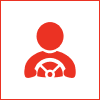 Red person icon with steering wheel.
