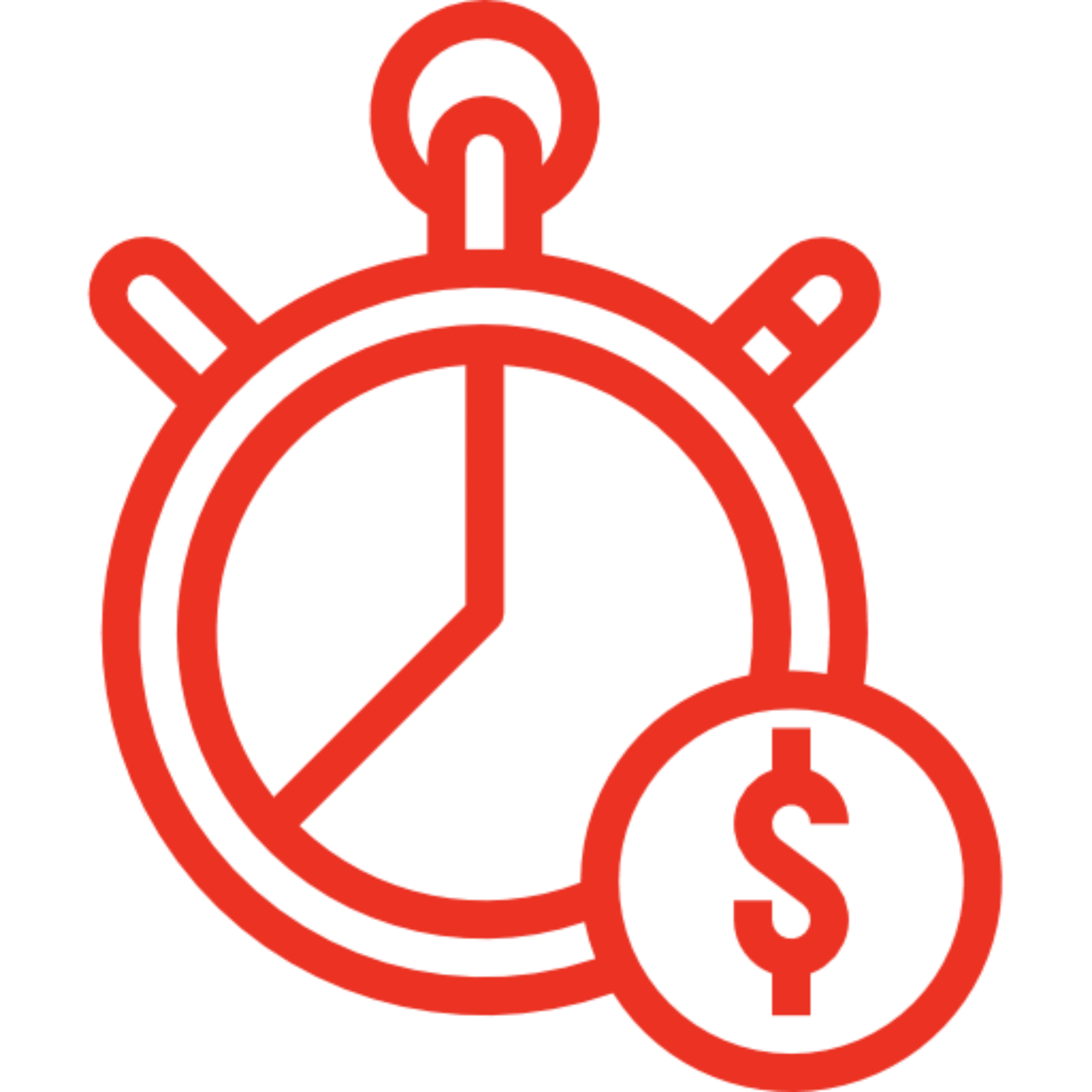 Red stopwatch and dollar sign icon.