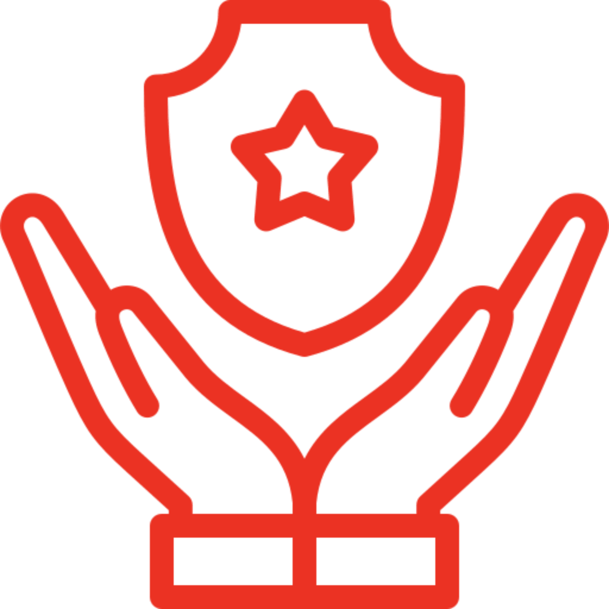 Hands holding a star-insignia shield.