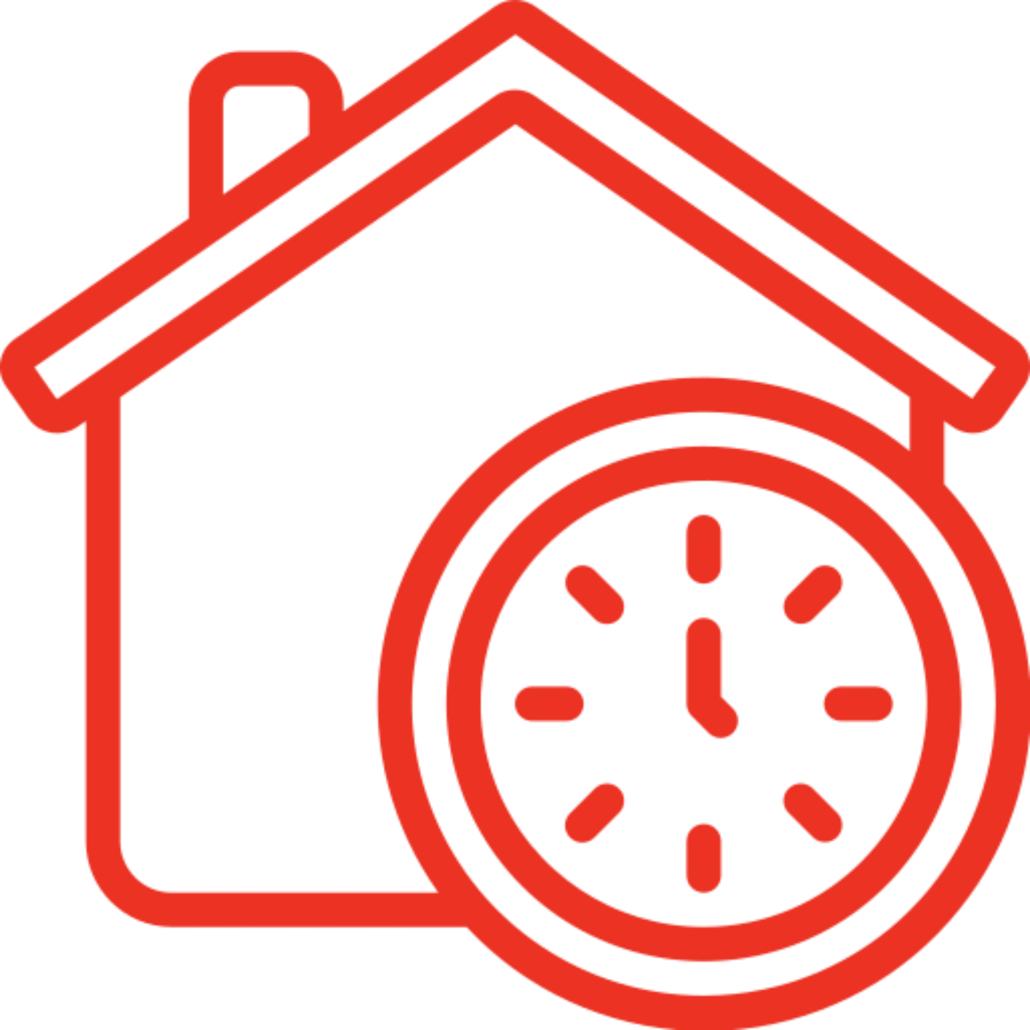 House with a clock symbol overlay.