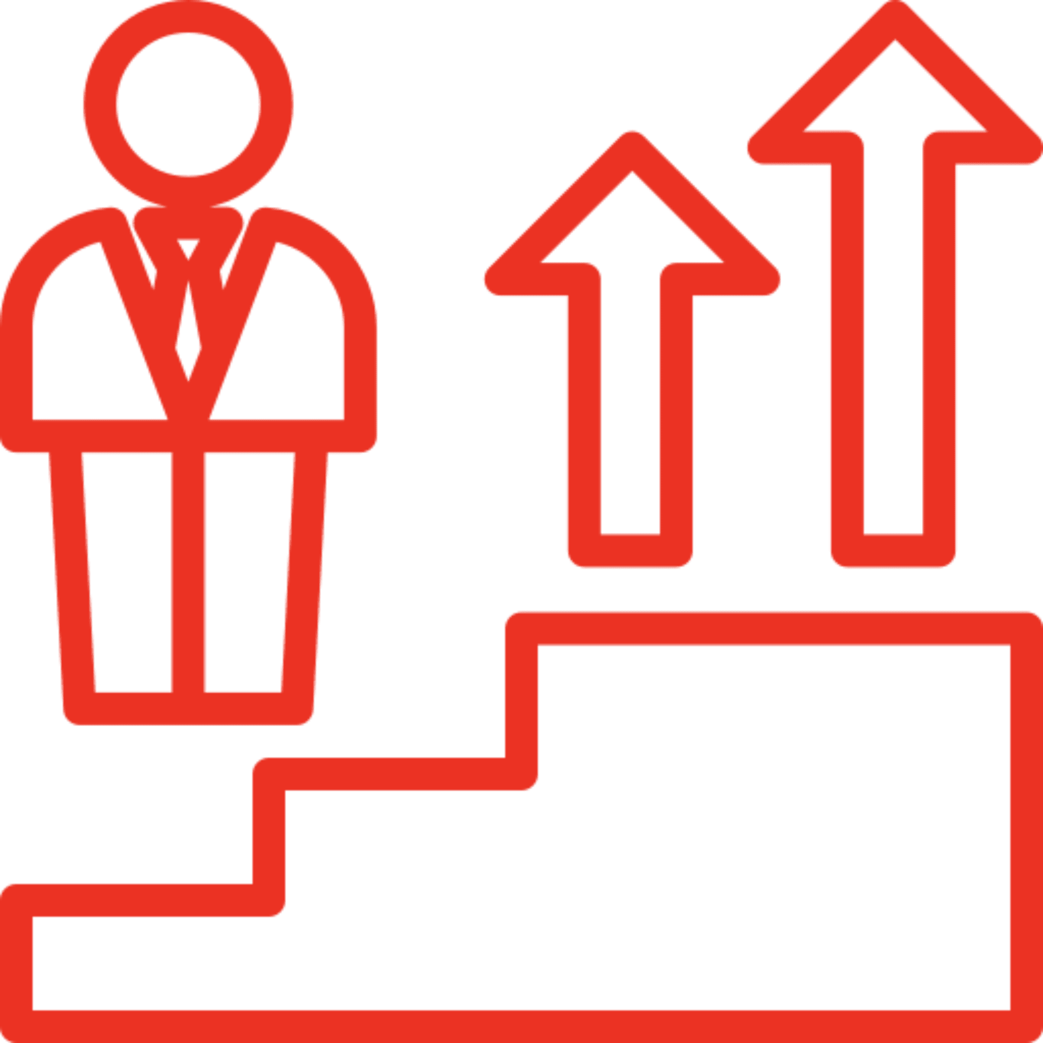 Person ascending stairs with upward arrows.