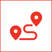 Red map pins on black background graphic.